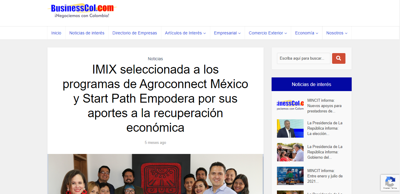 Bussines Col destaca a IMIX por ser seleccionada a los programas de Agroconnect México y StartPath Empodera