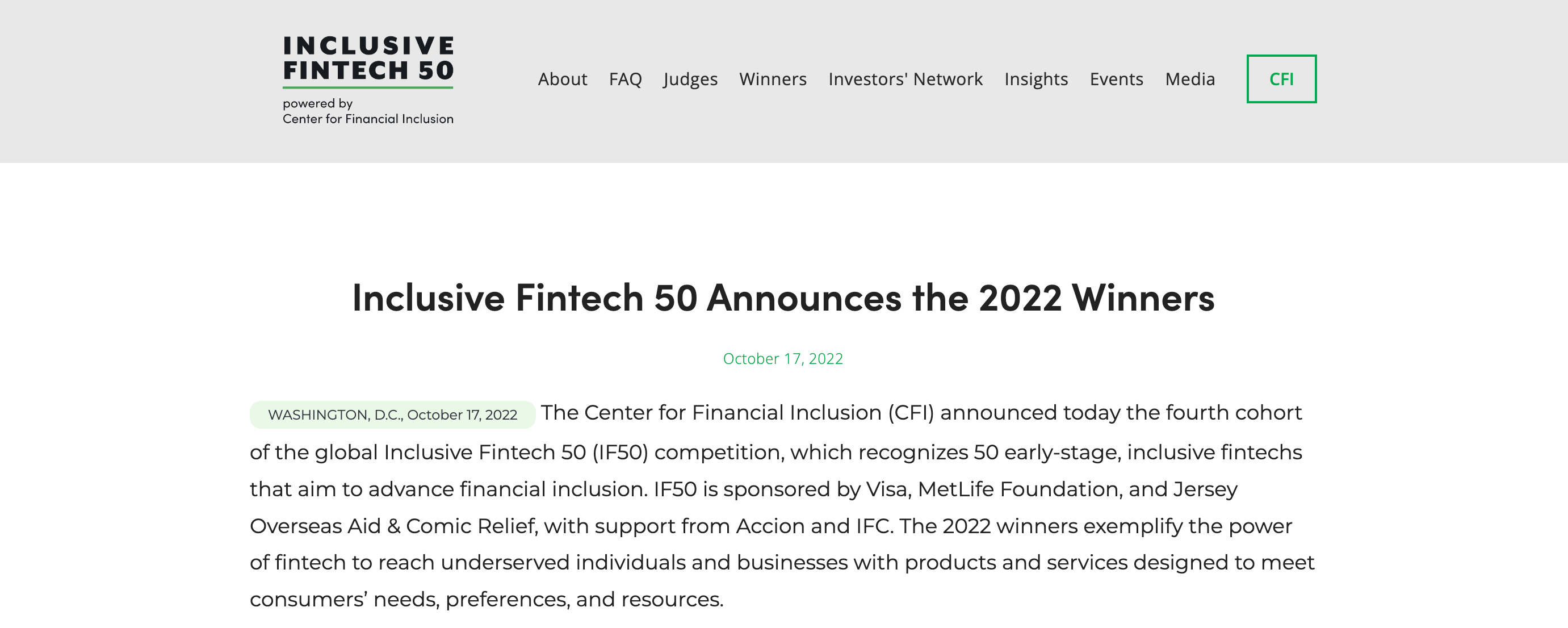 Inclusive Fintech 50 Announces the 2022 Winners