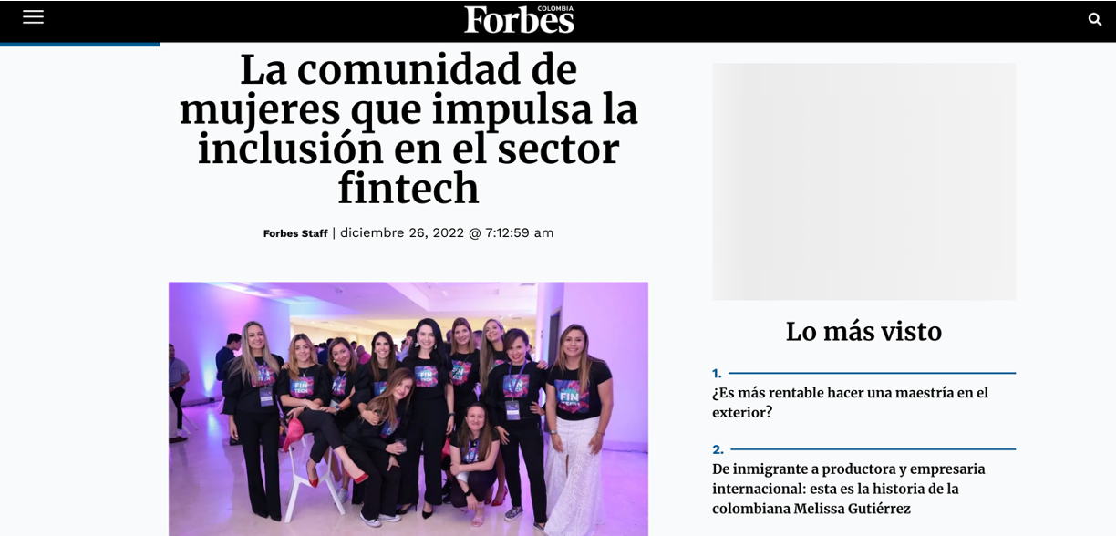 Forbes destaca a las mujeres FinTech de la cual nuestra CEO es parte de las líderes empresarias.